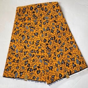 Vibrant Orange and Black Floral Cotton Fabric